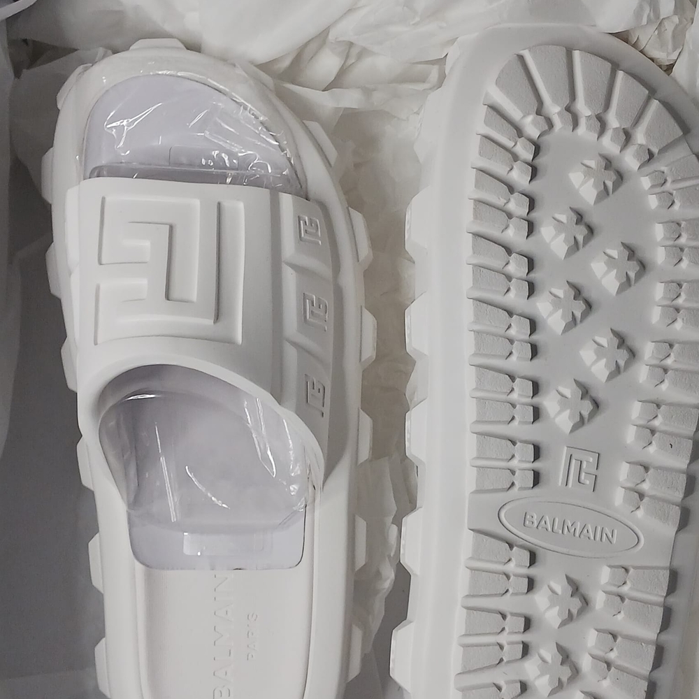 Balmain White Slide Sandals